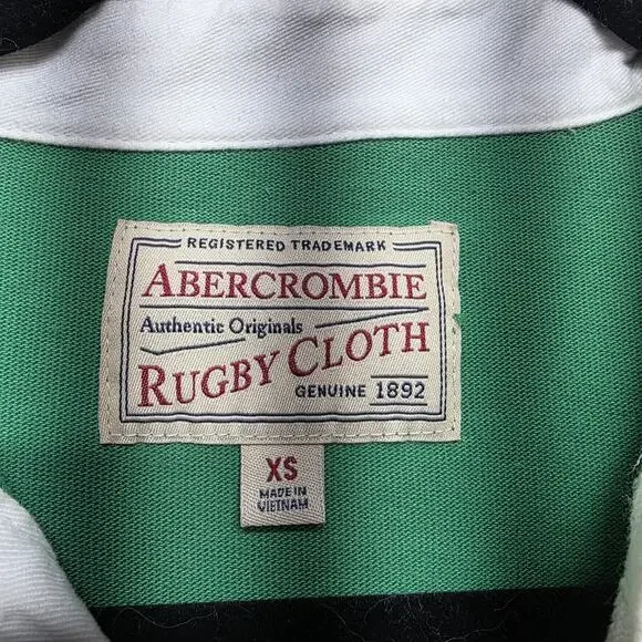 Abercrombie & Fitch Rugby Shirt Women's Green Blue White Crop Y2K Sports - XS - Picture 3 of 5